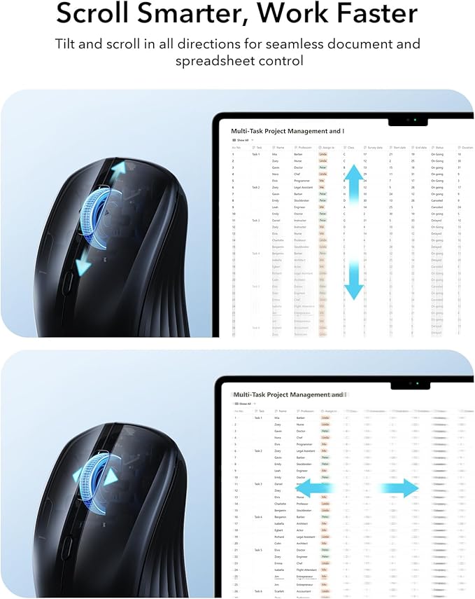 ESR MagMouse Snap-to-Carry Bluetooth Mouse Rechargeable Wireless Mouse for Laptop with Built-in Charging Cable Reusable Adhesive Holder BT 5.0 + 2.4 GHz Connectivity Silent Ergonomic Black