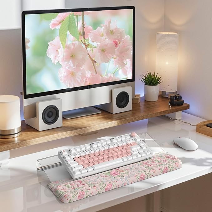 Keyboard Wrist Pad with Non Slip PU Base 3-Level Height Adjustment Keyboard Wrist Support Comfy Ergonomic Wrist Rest for Office Home Woman (Blue/Pink)