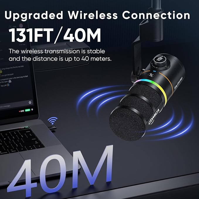 EJoy D10 PRO(D) COMBO Dual-Channel Wireless USB Gaming Microphone – RGB Dynamic Mic with Wired/Wireless Modes XLR/USB-C Real-Time Monitoring Studio Mic for Gaming Streaming Podcast Recording
