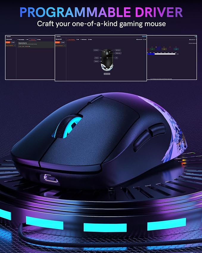 G57 Wireless Gaming Mouse 8000 DPI 80g 2.4G/Bluetooth/USB-C Rechargeable Wireless Mouse with 5 Programmable Buttons for PC/Mac Black