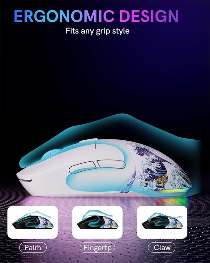 G57 Wireless Gaming Mouse 8000 DPI 80g 2.4G/Bluetooth/USB-C Rechargeable Wireless Mouse with 5 Programmable Buttons for PC/Mac White