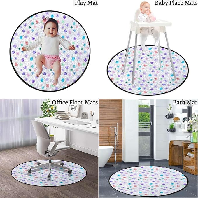 Multicolor Round Area Rug Swivel Chair Mats for Hardwood Floor Washable Waterproof Spill Mat Anti-Slip Floor Protector Colorful Diamond Feminine Women Diameter 47.2 in