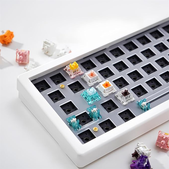GMK67 Keyboard Barebones KitHot-Swap PCB Bluetooth 5.0/2.4G/Type-C Tri-Mode 65% Mini Custom RGB Wireless Mechanical Keyboard with Knob Gasket Mount Programmable Gaming DIY Kit (White)
