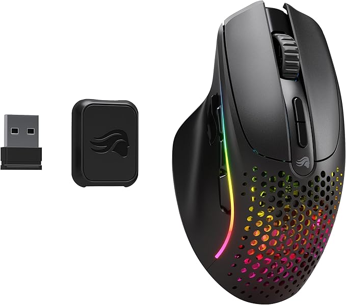 GLORIOUS Gaming Model I 2 Wireless Gaming Mouse - Hybrid 2.4Ghz &amp Bluetooth 75g Superlight 9 Buttons (2 Swappable) RGB PTFE Feet MMO/MOBA/FPS Long Battery Life Side Thumb Rest - Black
