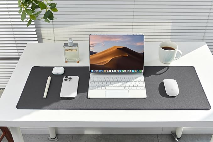 ALOANES Waterproof Mouse Pad with Durable Stitched Edge XXXL Gaming Keyboard Pad Non-Slip Rubber Base Mouse Mat Extended Desk pad for Gamer Office &amp Home Dark Gray Mousepad 35.4x 15.7x 0.12
