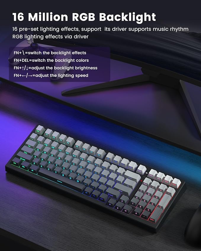 X98 Wireless Mechanical Keyboard RGB Backlit Custom Gaming Keyboard with Number Pad BT5.0/2.4GHz/USB-C Gasket Structure Hot Swappable Pre-lubed Linear Switch Side Printed PBT Keycaps