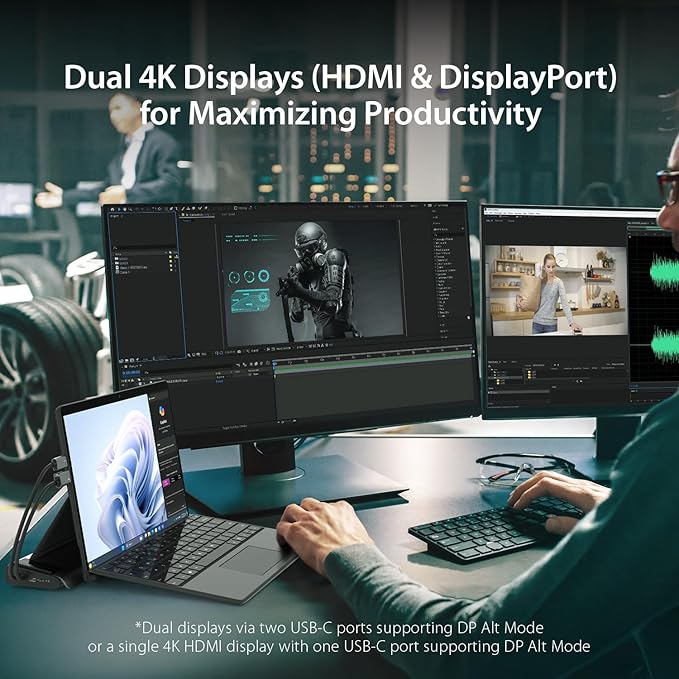 j5create USB C Dual 4K60 Display Docking Station (12-in-1) Built-in M.2 SSD Slot HDMI DisplayPort 10Gbps USB-A Card Reader PD 100W Ethernet for Surface Pro 7/8/9/11 (JCD551)