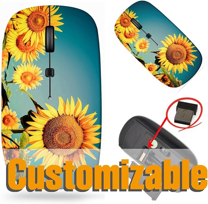 maizi Mouse Wireless for Mac Computer Personal Laptop Mice Wireless 30002157 Sunflower Field Under 2.4G Lightweight with USB Receiver Printed in USA