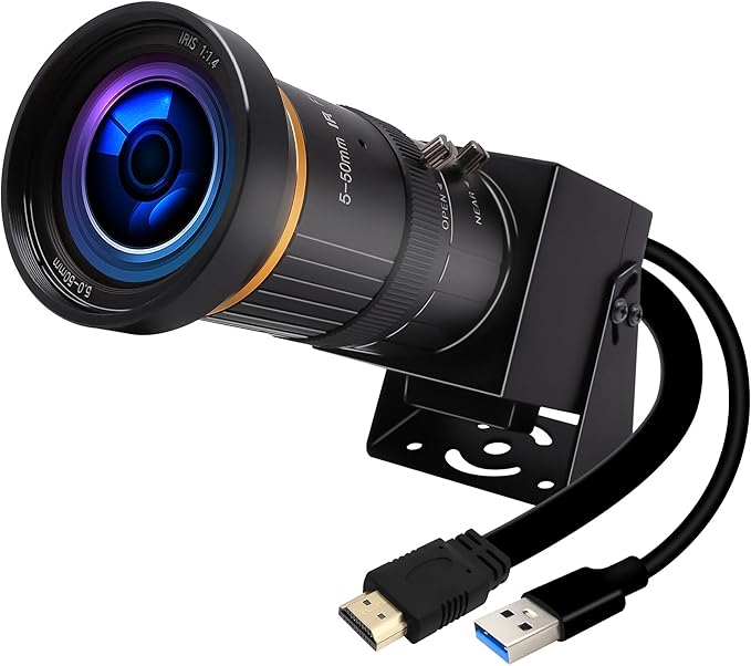 4K 60FPS H.264 Webcam HDMI USB3.0 Simultaneous Streaming Industrial Camera with Close-up 5-50mm Varifocal Lens for PC Windows Linux Mac Android