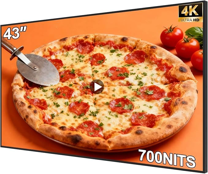 43 Inch 4K Wall Mount Digital Signage 700nits High Brightness Slim Frameless Advertising Display Commerical Display LCD Monitor with CMS/U-Disk Plug&ampPlay Split Screen 7/24 Timer switchHDMI/US