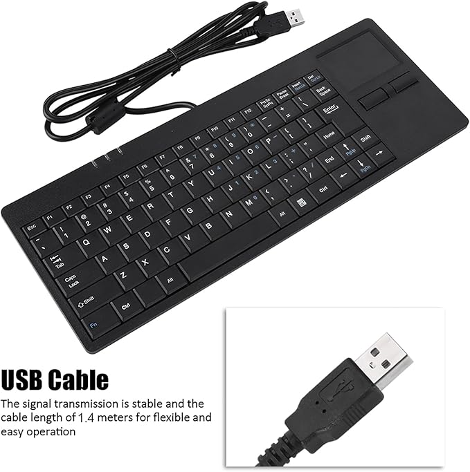 Wired USB Touchpad Keyboard 86 Key Ultra Thin Built-in Touchpad Hub Port Ergonomic Black for Desktop Laptop PC Tablet