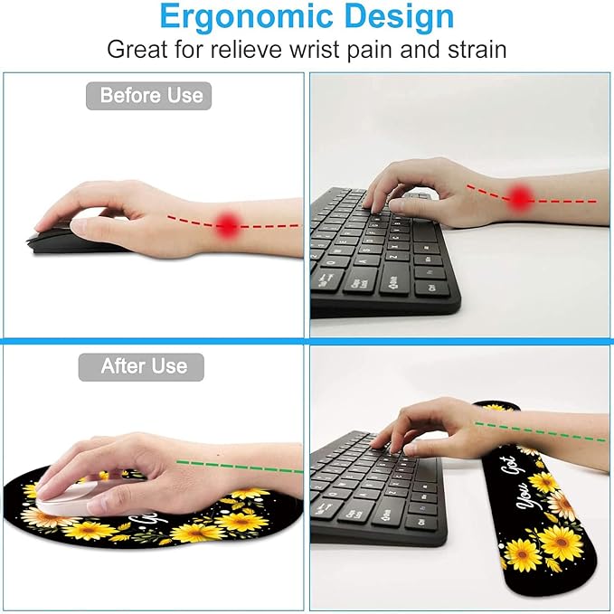 Keyboard Wrist Rest and Mouse Wrist Rest Pad with Cup CoasterMade of Memory FoamErgonomic SupportEasy-Typing and Pain Relieffor Gaming Office Home ComputerYou Got This Sunflower