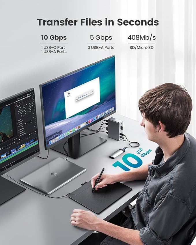 MacBook Pro Docking Station 14-in-2 Dual USB C Docking Station Dual Monitor for MacBook Pro (Not M1) with Dual 4K HDMI 60Hz 10Gbps USB A/C3 USB 3.02USB 2.0 RJ45 Audio SD/TF Slots 100W PD