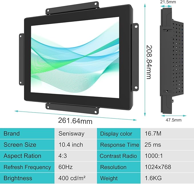 10.4 Inch Industrial Touch Monitors 10 Points Embedded Open Frame Monitor 1024x768 @ 60Hz TFT LCD Suitable for kiosks ATMs Vending Machines