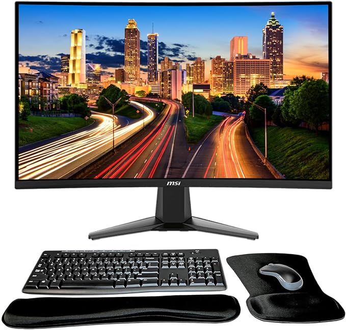MSI MAG 27C6X Curved 27 inch 1920 x 1080 Full HD 250Hz 1ms Gaming Monitor Bundle with Less Blue Light Adaptive Sync HDMI DisplayPort MK270 Wireless Keyboard &amp Mouse Gel Mouse &amp Wrist Pad