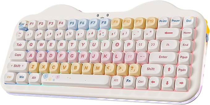 YUNZII C75 Wireless Mechanical Keyboard75% Layout Hot-Swappable NKROBT5.0/2.4G/USB-C ModeDye-Sub PBT MOA KeycapsRGB Gasket MountCute Cake Design for Mac/Win/Gaming (Beige Milk V2 Switch)