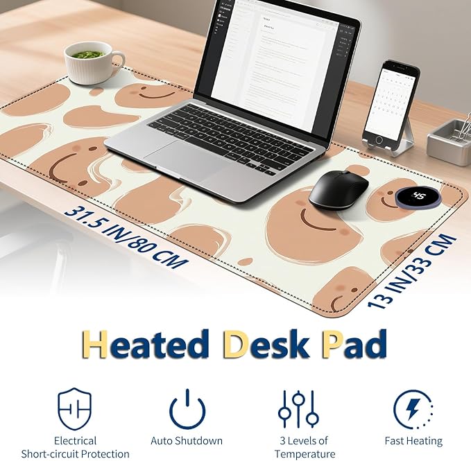 Heated Mouse Pad with 3 Temperature Settings(104°F–122°F)Large 31.5x13 Inch PU Leather Heated Desk MatWaterproof Warming Pad for OfficeGaming &amp Cold Hands ReliefAbstract Geometrical
