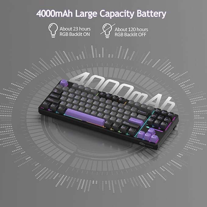 MageGee LIGHT87 Wireless Creamy Keyboard Gasket Structure Hot Swappable Mechanical Keyboards 2.4G/USB-C/BT5.0 RGB Backlit Gaming Keyboard for Win/Mac/PC 4000mAh Battery PBT Keycaps Purple