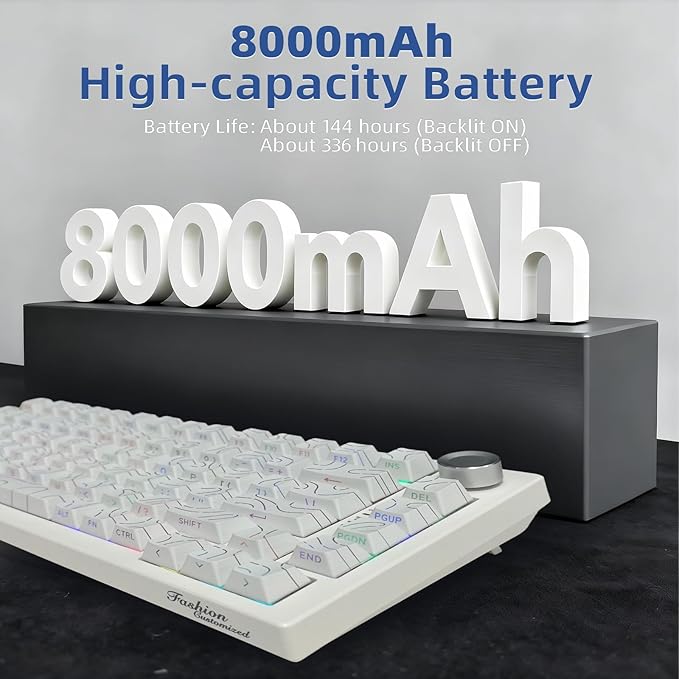 DstoPar Wireless Mechanical Keyboard75% Hot Swappable Gaming Keyboard with Multifunction knobSide Printed PBT KeycapsBluetooth5.0/Type-C/2.4G8000mAh K81 Mechanical Keyboard(Camouflage White