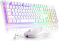 MageGee V550 Wireless Gaming Keyboard and Mouse 2.4G Full-Sized RGB LED Computer Keyboards with Transparent Shell Rechargeable Quiet Cordless Mouse &amp Keyboard Combo for Laptop/PC/Desktop (White)