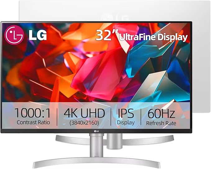 LG 32 Inch Ultrafine IPS 4K UHD Monitor Widescreen AMD FreeSync HDR10 95% DCI-P3 Black Stabilizer Dual Controller DisplayPort &amp HDMI 3-Side Borderless Tilt/Height Adjustment Stand White