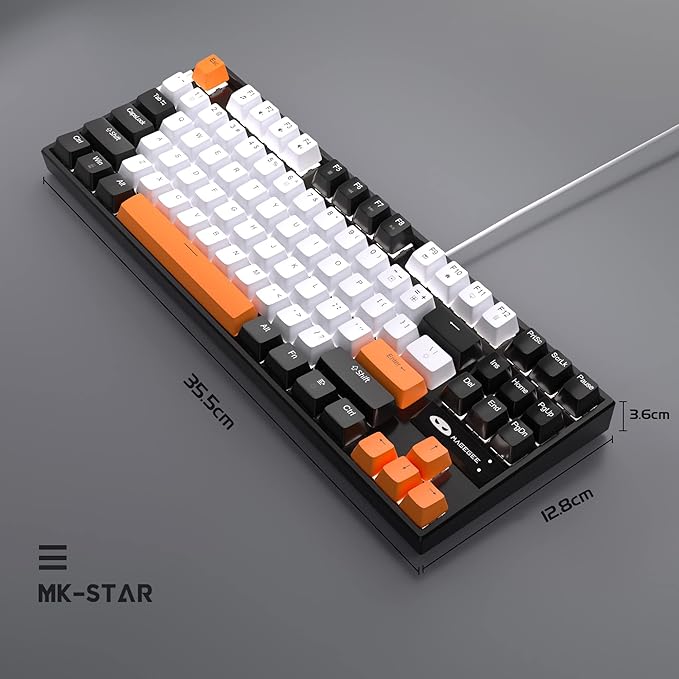 MageGee 75% Mechanical Gaming Keyboard Yellow Switch LED White Backlit 87 Keys Compact TKL Wired Computer Keyboards for Windows Laptop PC Gamer - White/Black
