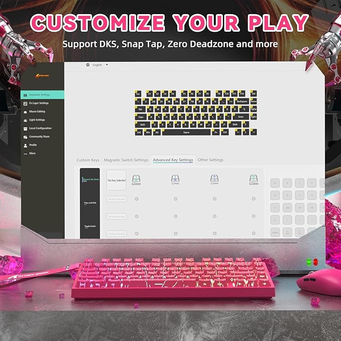 ATTACK SHARK R82HE Rapid Trigger Wired Mechanical Gaming Keyboard TKL NKRO RGB with 8K Polling0.005mm Accuracy256K Scan Rate5 Layer Sound DampedHall Effect Magnetic Switch for PC Mac(Rose Contour)