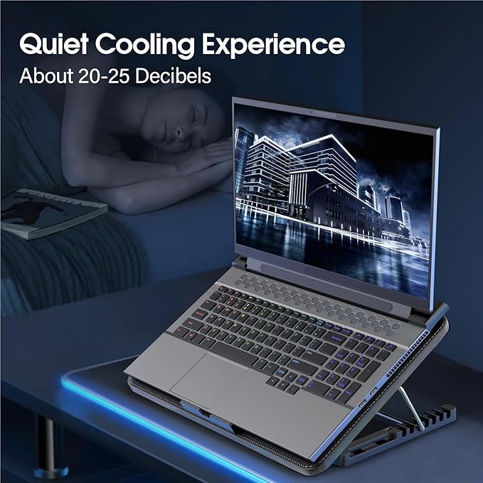 Compatible for 15.6-17.3 Laptop Cooling Pad 6 Quiet Fans 7 Speed/Height Adjustable Built-in Phone Holder