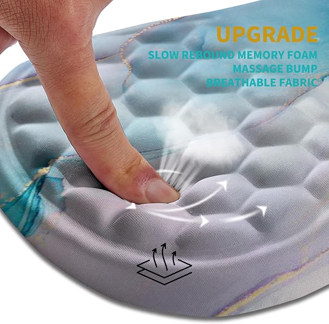 Hokafenle Ergonomic Mouse Pad Wrist Support Wrist Rest Mousepad for Carpal Tunnel Pain Relief with Integrated Memory Foam Slope Massage Bulge (11.8x7.9 inchBlue Marble