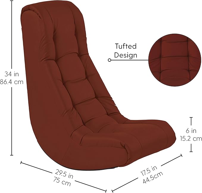 Factory Direct Partners Soft Tufted Floor Rocker - Cushioned Ground Chair for Kids Teens and Adults - Great for Reading Gaming Meditating TV - Burgundy 10488-BY