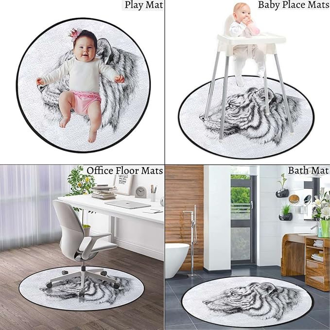 Animal Portrait Area Rug Rug for Living Room Soft Durable Rugs Carpet for BedroomRound Rug Tiger Portrait Style PredatorWhite Black Diameter 39.3 in