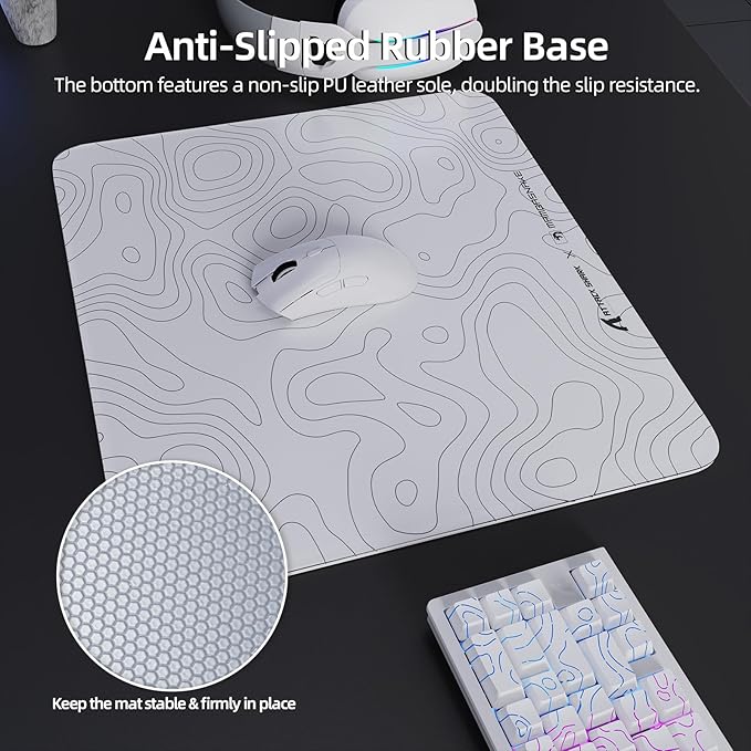 Attack Shark CM05 Contour Glass Gaming MousepadNano-Micro-Etched TextureSmooth Glass SurfaceHigh AccuracyFast-MovingAnti-ScratchPU Leather Super Non-Slip BaseLarge Size(450×400mm)White contour