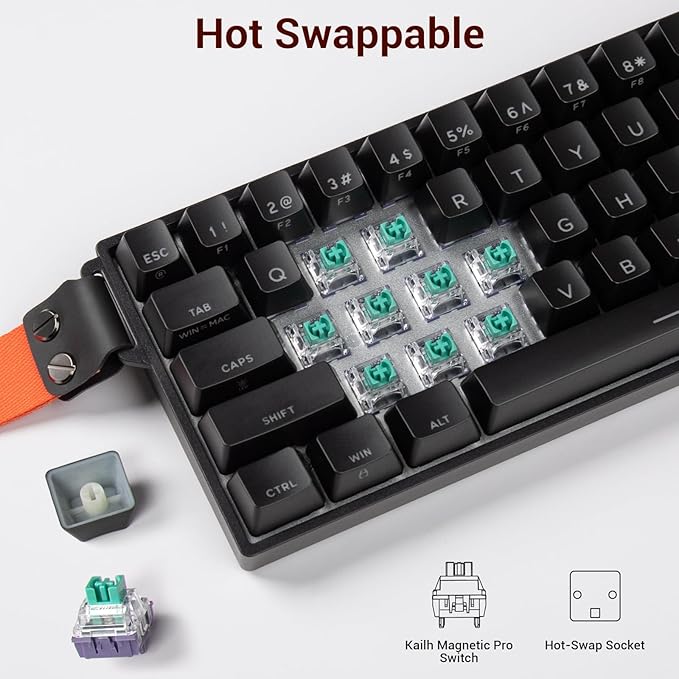 Hexgears HK-K22 65% Gaming Keyboard WiredHall Effect Magnetic Switch Keyboard with Adjustable ActuationFast Trigger Mode8KHz Polling Rate0.125ms LatencyShinethrough PBT Keycaps RGB Backlit-Black