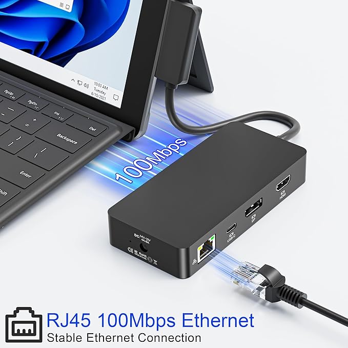 Surface Docking Station 12-in-1 Triple Display 4K@60Hz Dock with HDMI DP USB-C 4-Screen Support 4 USB Ports SD/TF Audio for Surface Pro 11/10/9/8/7 Surface Laptop Book Go