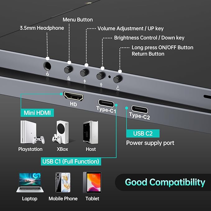 MT-VIKI 18.5 inch Portable Monitor 1080P 100Hz 72% NTSC Large Portable Screen Stand FHD IPS Screen HDR Gaming Display Travel Second Monitor for Mac PC Xbox PS4/5