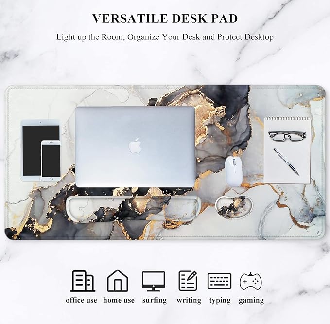LATEEFAH Large Mouse Pad and Keyboard Wrist Rest Desk Pad for Keyboard and Mouse Extended Gaming Mouse Pad with Wrist Support Waterproof Non-Slip Desk Mouse Mat for Office Home