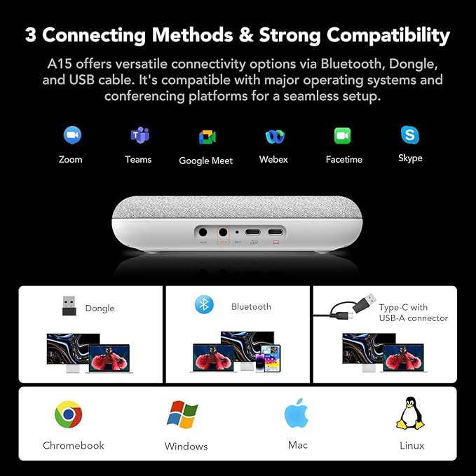 NUROUM Conference Room Camera System 5X Optical Zoom Noise Cancellation Autofocus All-in-one Video Conferencing Camera 1080P PTZ Webcam Bluetooth Conference Speaker and Microphone