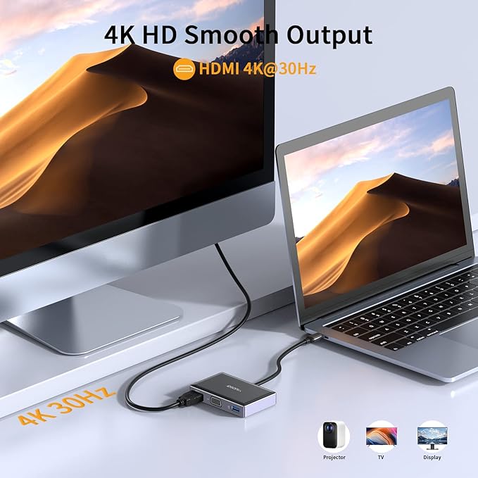 USB C to HDMI VGA Adapter 7 in 1 USB C Hub MultiPort Adapter with 4K HDMI/VGA 100W PD USB-A 3.0 Audio/Mic SD/TF for Dell/HP/Lenovo/MacBook Pro Laptop