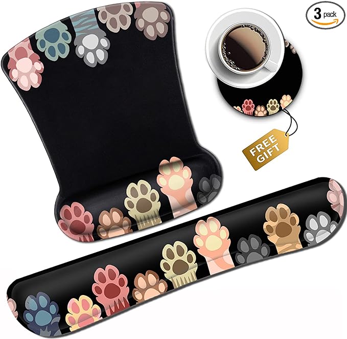 Ergonomic Mouse Pad with Wrist Support Gel Non-Slip Laptop Computer Keyboard Mousepad for Office &amp Home Cute Cat Paws Design Memory Foam Keyboard Wrist Rest Colorful Cat Paws