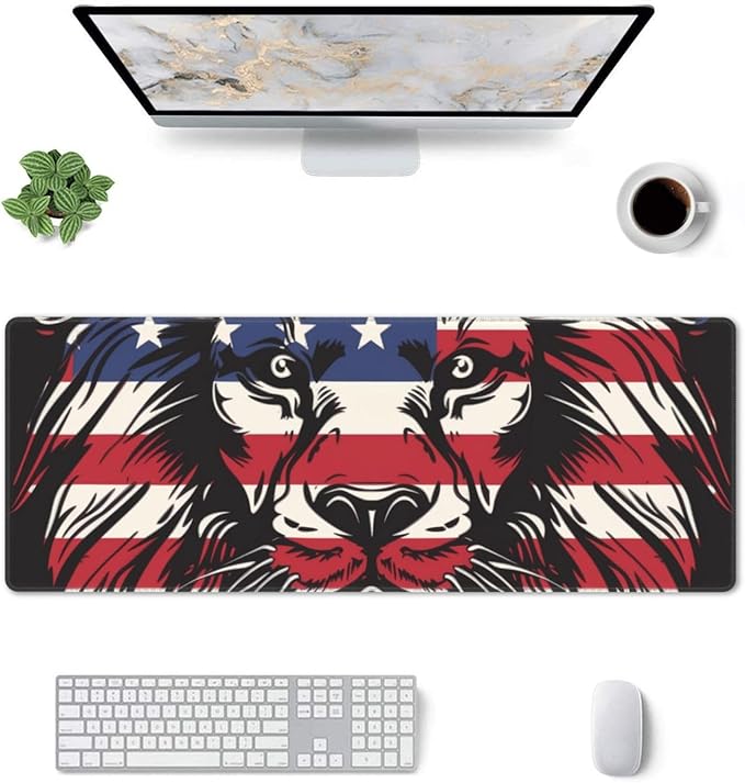 American Flag Lion Large Mouse Pad XL Extended Gaming Pad Waterproof Desk Mat for Desktop Keyboard Non Slip Mousepad for Office Game Home 32.15x11.8