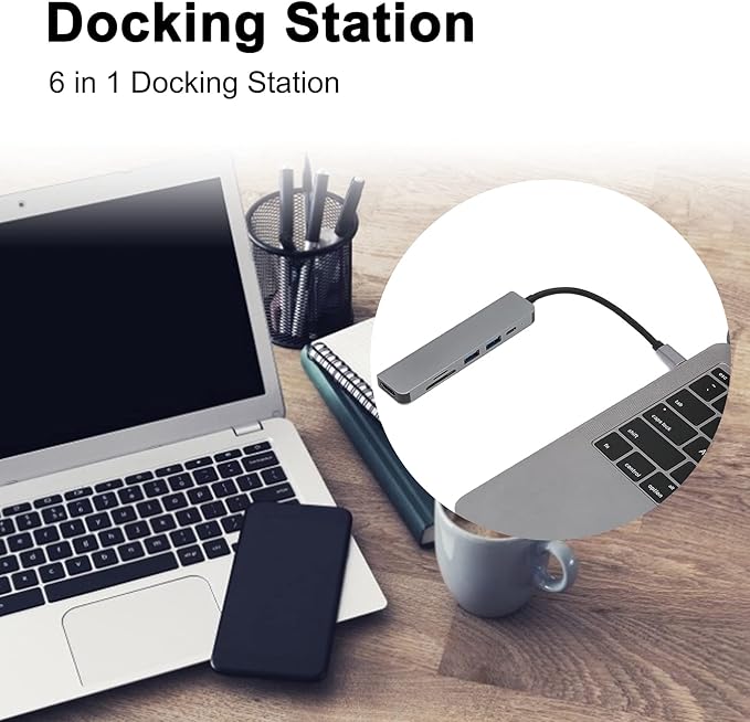 6 in 1 USB C Docking Station Aluminum Alloy Expansion Dock Multifunctional Hub with 4K USB 30. PD Fast Charging for Type C Laptops and Smartphones Slim Portable