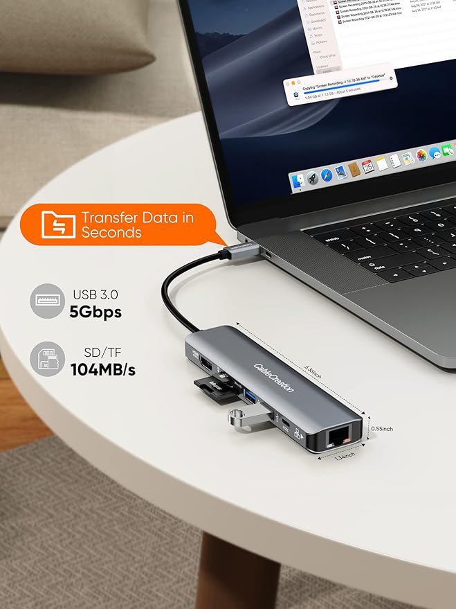 USB C Hub 4K 60Hz CableCreation 7-in-1 USB-C Hub Multiport Adapter with 1Gbps Ethernet HDMI 2 USB 3.0 Ports 100W PD and SD/TF Cards Reader Compatible with Steam Deck MacBook Pro/Air iPad Pro