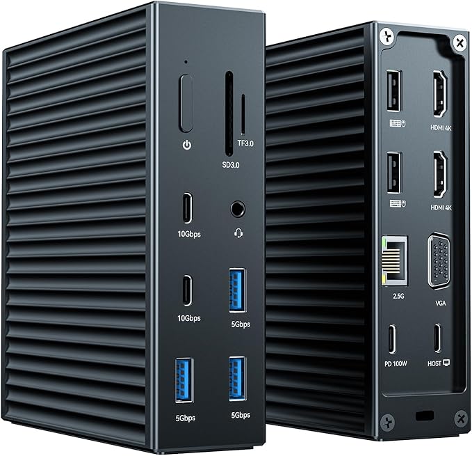 ANYOYO USB C Docking Station Dual Monitor Laptop Docking Station 16-IN-1with 2*HDMI 4K60+VGA1080P+2*USB C10Gbps+SD/TF+Audio+PD100W USB C Hub Multiport Adapter for MacBook/Dell/Lenovo/HP(Black)