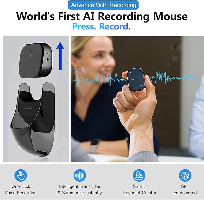 2026 Upgraded AI Voice Mouse - Wireless Air Mouse with AI Voice Assistant 12 Languages Translation Meeting Transcription &amp Summary - Detachable Computer Mouse Presentation Clicker for Laptop