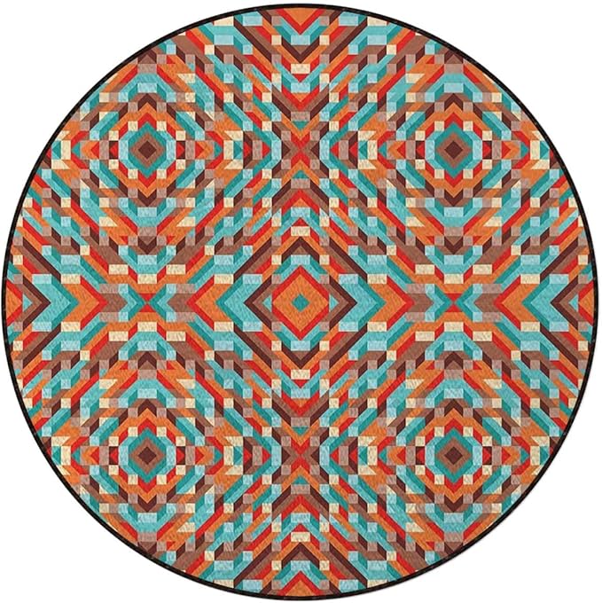 Orange Mustard Marble Round Area Rug Throw Rugs Soft Washable Small Round Floor Mats for Bedroom Living Room Abstract Hexagonal Shaped Pattern Diameter 47.2 in