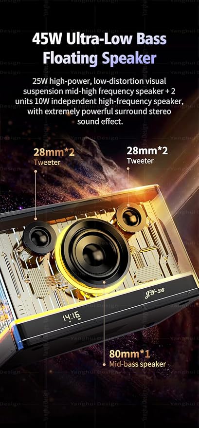 Bluetooth Speaker Ultra Heavy Bass 45W RGB Light Cyber Mechanical Industrial Style Bluetooth 5.3 Wireless Stereo Sound Speaker Subwoofer for Indoor and Computer Room (Black)