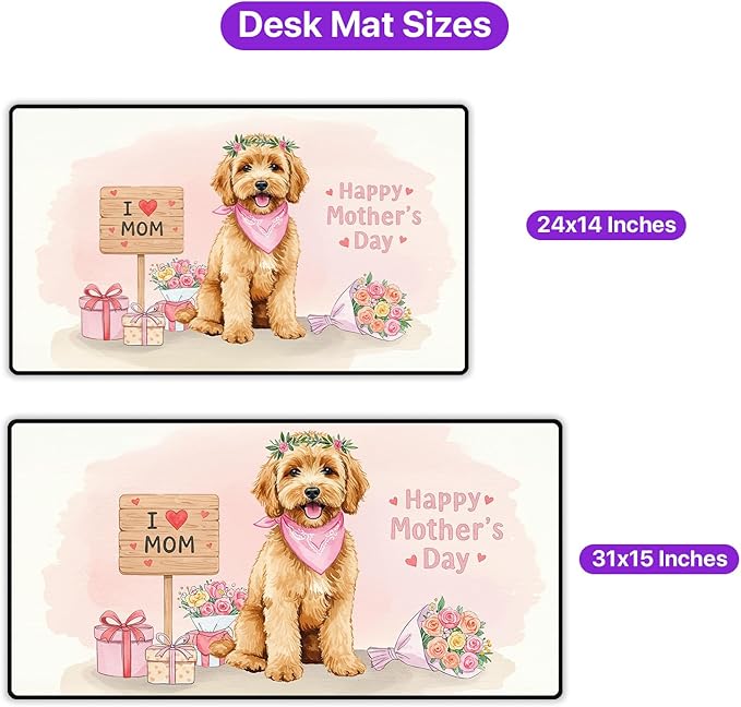 Happy Mother's Day Goldendoodle Love Dog Mom Heart Flower Desk Mat Full Keyboard Mouse Pad Doodle Dog Lover Gifts Idea Large Mousepad 12004