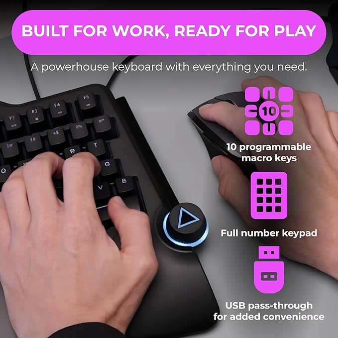 Cloud Nine C989 Ergonomic Mechanical Keyboard for PC - Kailh Linear Red Switches - RGB Light Up LED Backlit with USB - Ergo Split Key Board with Macro