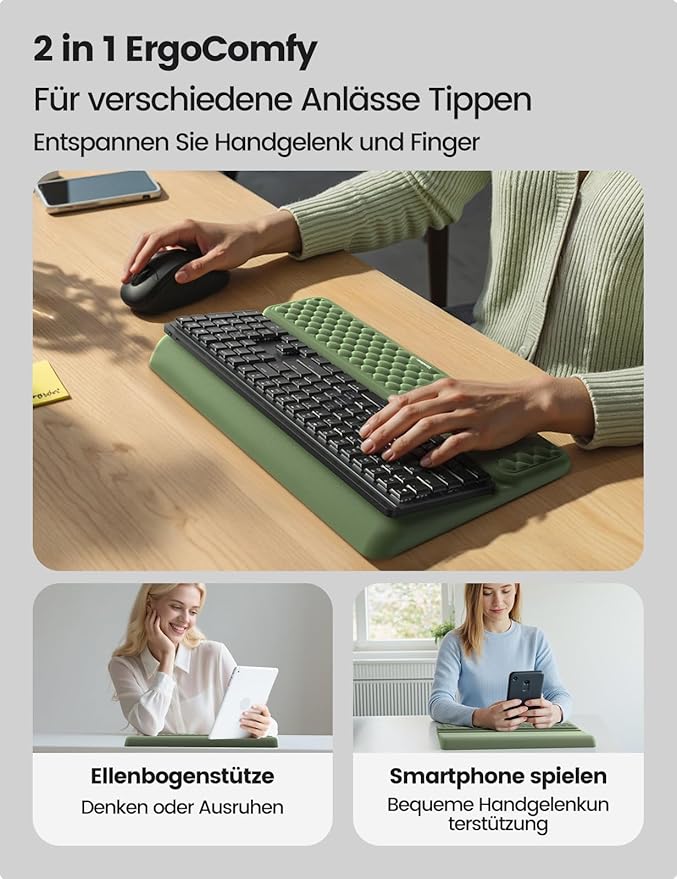 Vaydeer Wrist Rest with Keyboard Stand Computer Wrist Support Pad Ergonomic Keyboard Riser Holder Lifter Tray with Wrist Pad Soft Memory Foam Desk Cushion Palm Hand Typing for Office Home School