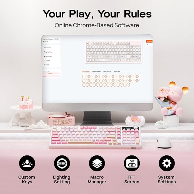 EPOMAKER TH99 PRO 96% Mechanical Keyboard with Screen &amp Knob 10000mAh 2.4Ghz/BT Hot Swap Custom Driver RGB Backlight PBT Keycap Wireless Gaming Keyboard for PC/Mac (Pink Creamy Jade)